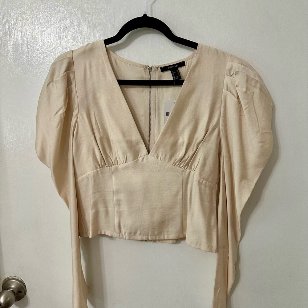 Forever 21 Cream V-Neck Blouse